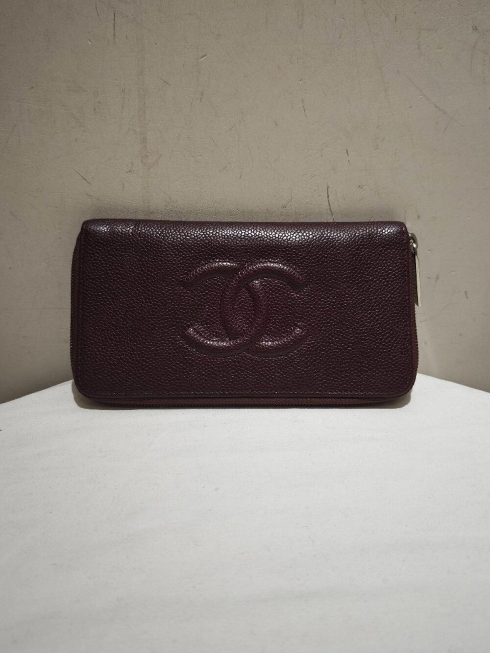 Chanel Burgundy Caviar Cowhide Leather Zip‑Around Long Wallet